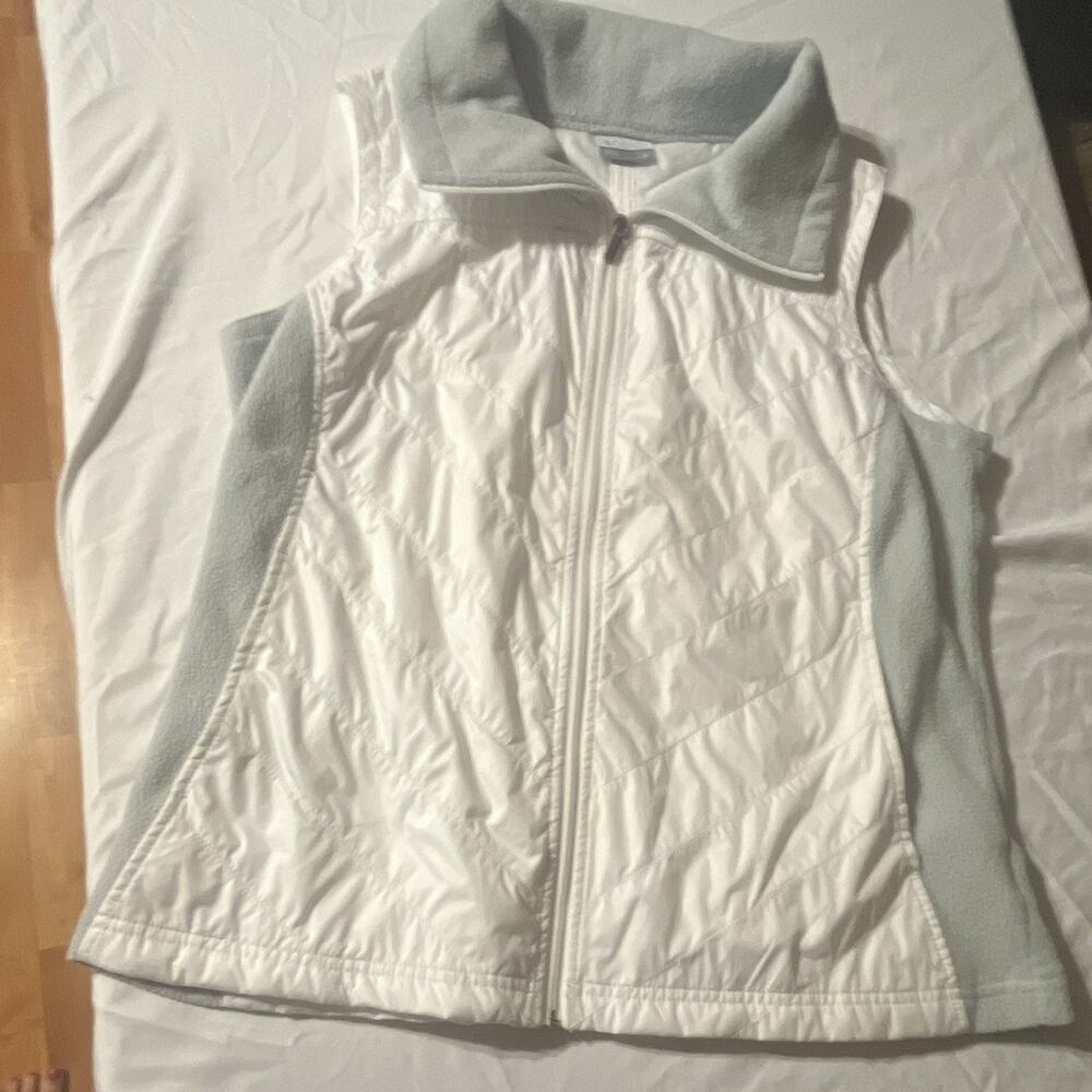 Columbia Womens XL White/Gray Full Zip Quilted Logo Vest Sleeveless
